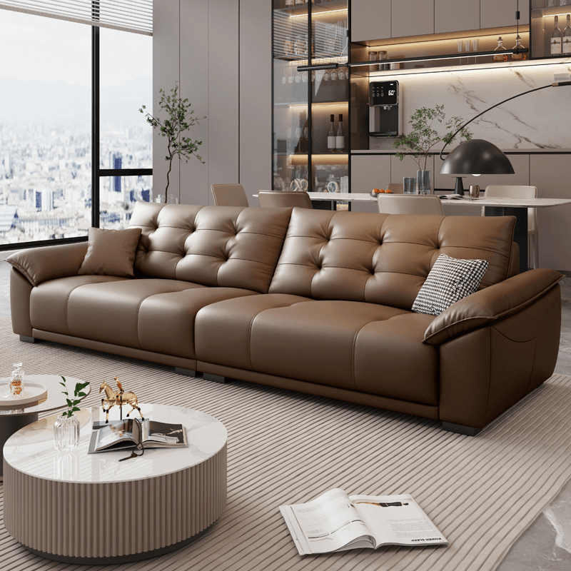 倍子沙发意式极简真皮沙发客厅2024新款羽绒云朵沙发直排大象耳朵沙发 【白鹅绒填充+海绵乳胶坐垫】 3.4米-直排四人位-接触面牛皮