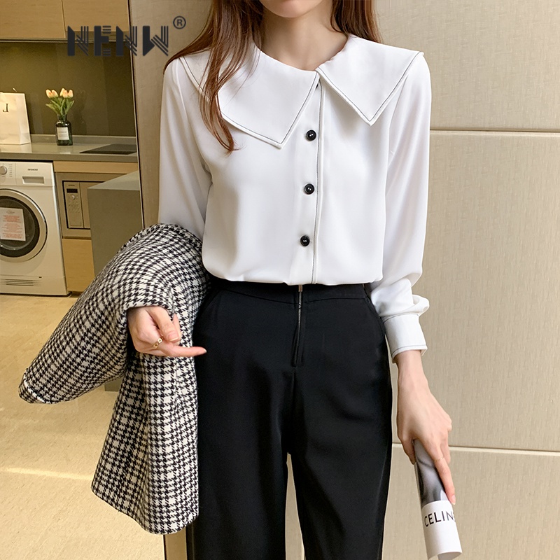 nenw 娃娃领职业白衬衫女春秋长袖设计感小众洋气时尚