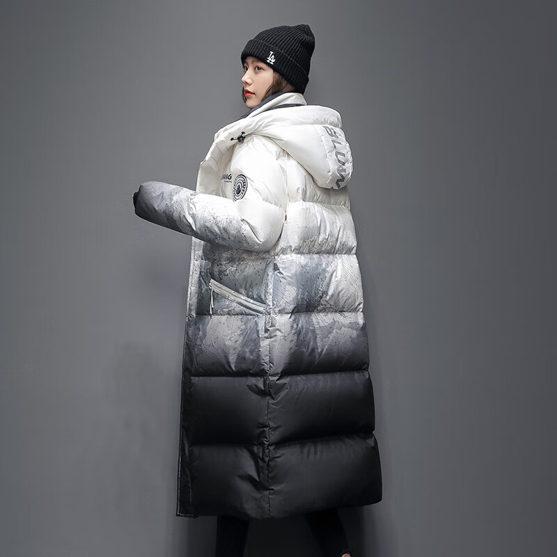 雅鹿冬季羽绒服男女情侣款长款过膝面包服抗寒保暖时尚宽松外套 迷彩-女 XL