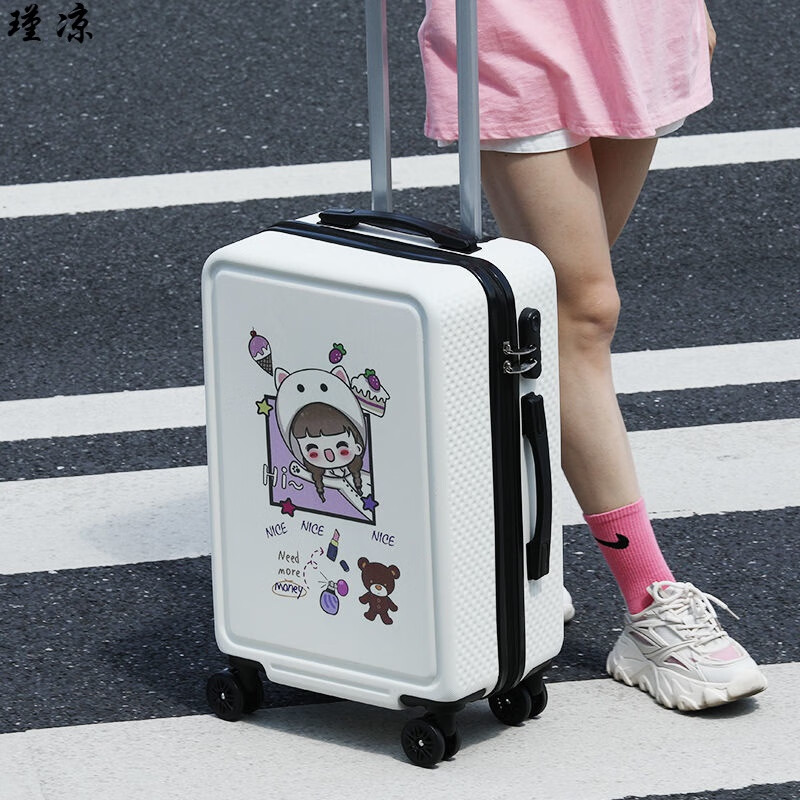 小号行李箱女高颜值学生旅行箱超大容量登机男皮箱密码箱新款 白-可爱