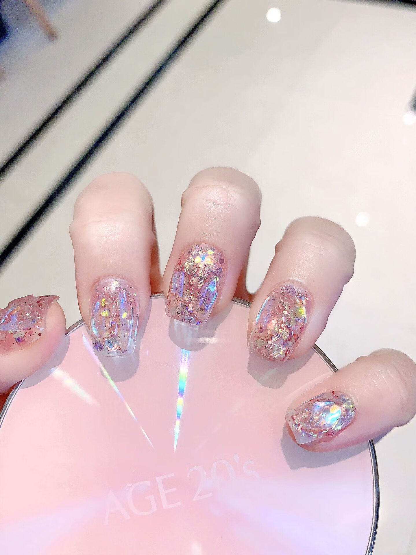 京滔原创实拍纯手工穿戴甲美甲贴片极光爆闪钻蹦迪大亮片碎钻 93ml