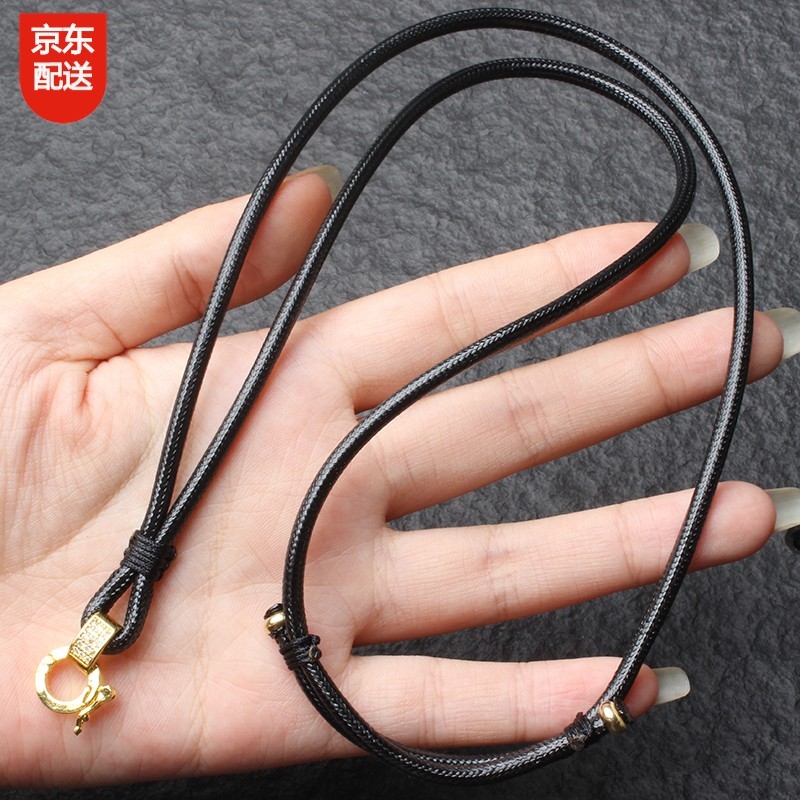 佛牌链子蜡皮绳手编吊坠绳子单挂快拆扣泰国佛牌链挂坠绳项 黑色3毫米粗金色快拆扣