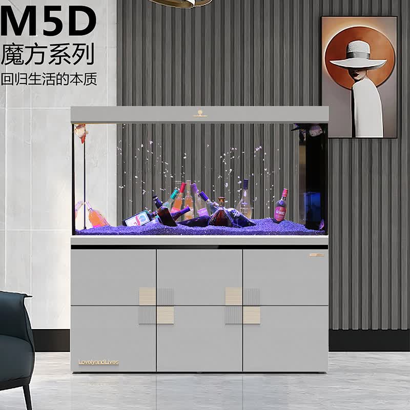 可丽爱鱼缸m5新款鱼缸客厅金鱼缸超白玻璃屏风落地生态底滤白色水族箱