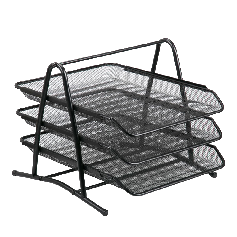 易利豐 金屬文件架子多層文件框托盤文件欄文件盤辦公桌面收納文件筐鐵資料架整理架 三層/三欄 黑色