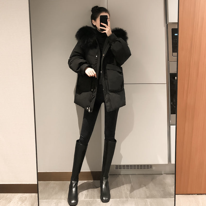 恒源祥白鸭绒短款女装2021年新款宽松显瘦黑色加厚小个子冬季节女式