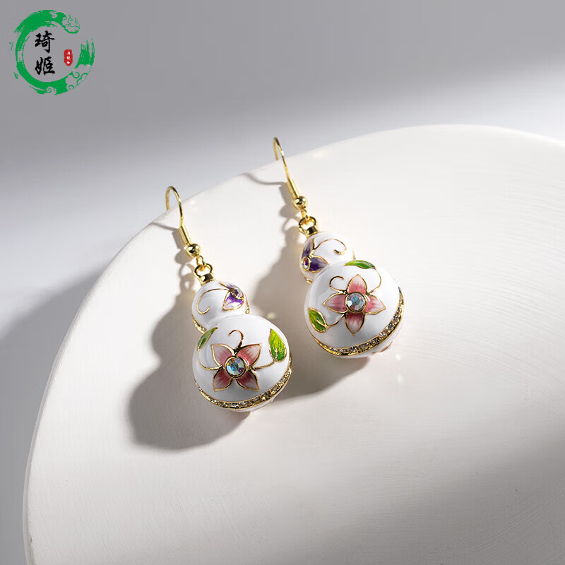 琦姬景泰蓝耳环耳饰女掐丝珐琅彩立体复古镀金手工艺吉祥葫芦s925银勾