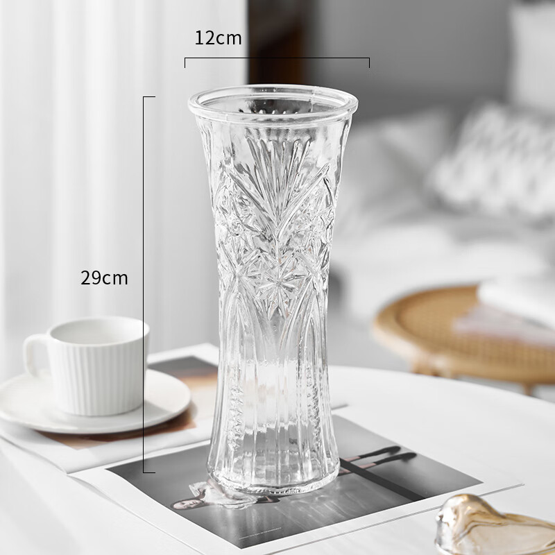 春容浓玻璃花瓶透明水养富贵竹花瓶家用客厅插花瓶摆件插花花瓶特大号 圆口太阳花