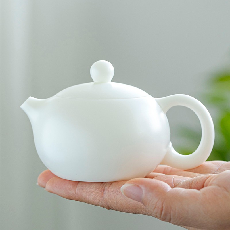 钰铨龙门 羊脂玉瓷茶壶 德化白瓷纯手工无釉素烧西施壶单陶瓷泡茶壶礼盒装 小号西施壶（110ml)