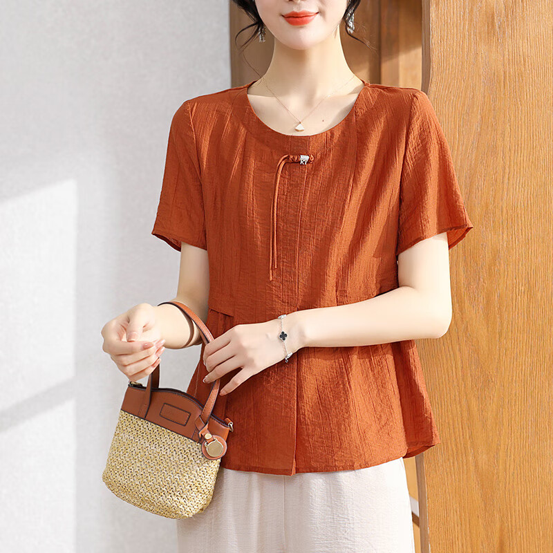 雪夕(xuexi)妈妈夏装短袖t恤大码宽松小衫阔太太中老年女装夏季上衣薄