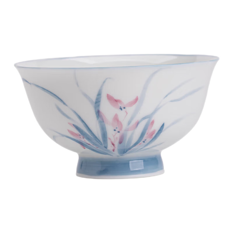 苏氏陶瓷（SUSHI CERAMICS）手绘羊脂玉瓷花瓣兰花茶杯主人杯大号品茗杯