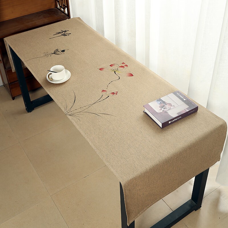 书桌桌布高级感禅意装饰布艺茶几桌布手绘长方形台布家用 静心禅悟 60