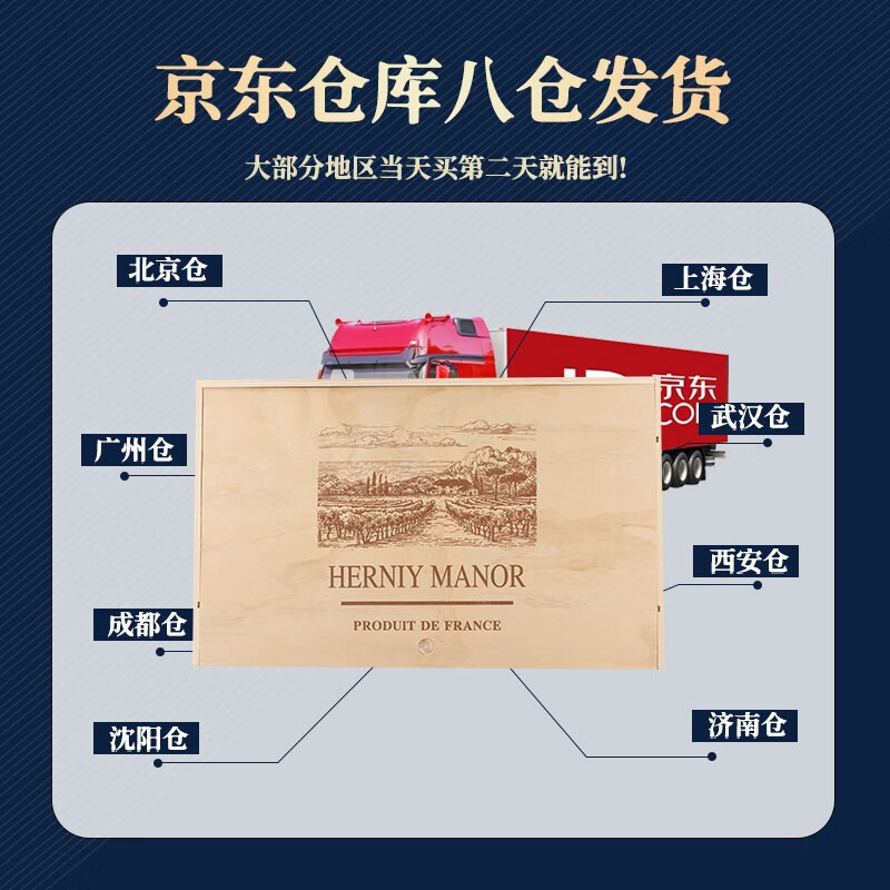 赫尼庄园法国进口AOP15度窖藏干红葡萄酒6瓶*750ML整箱红酒木箱子礼盒原装