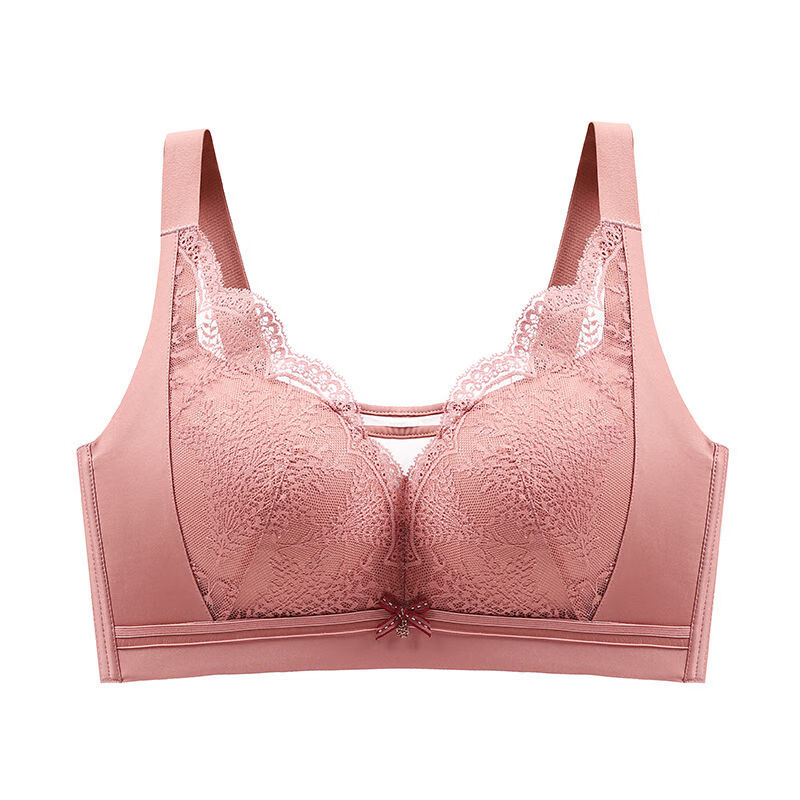 无痕内衣女薄款大胸显小胖mm大码文胸无钢圈聚拢收副乳 桃色 34/75b
