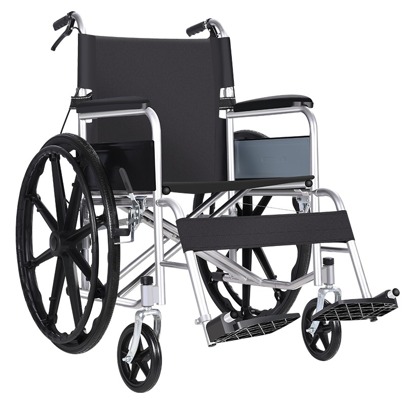 揽康手推轮椅老人轻便折叠老年人轮椅车实心胎 靠背可折叠款