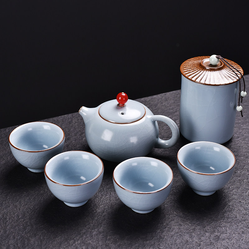 翼荏哥窑茶具冰裂汝窑茶具小套装家用陶瓷哥窑冰裂开片养金丝泡茶茶壶