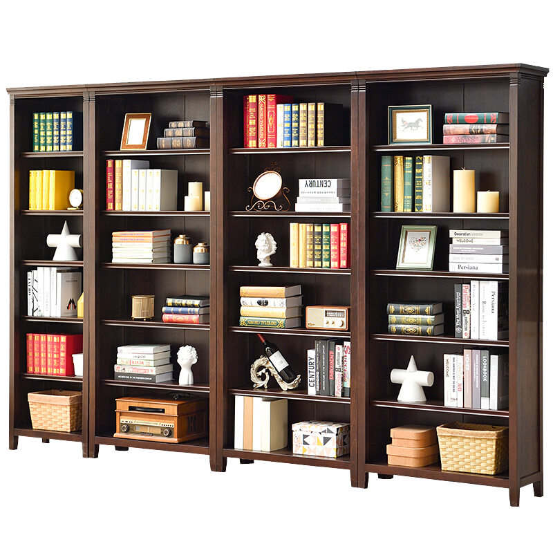 香木语 美式书柜实木整墙书架家用组合落地书架满墙置物架陈列架博古架 单个窄款