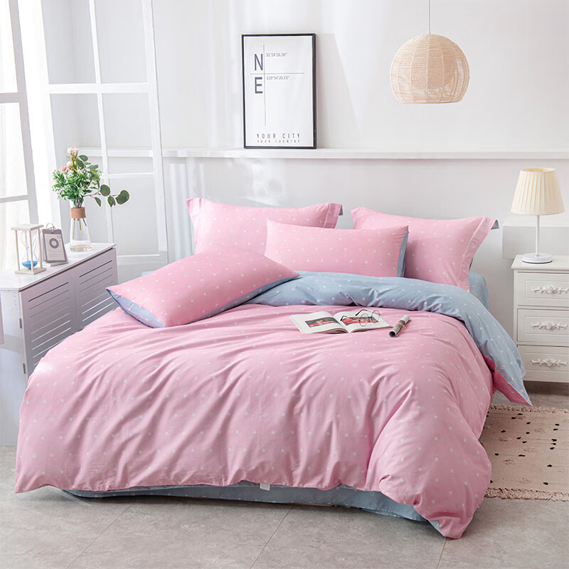 多喜爱品牌家纺夏季全棉四件套可爱纯棉少女心波点学校宿舍套件床品