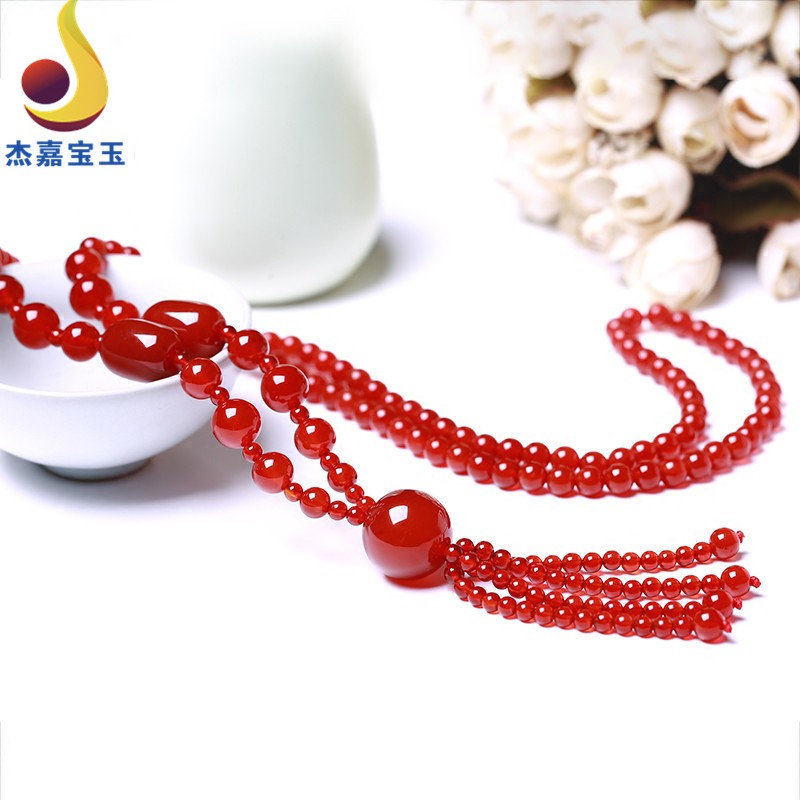 杰嘉宝玉  原创新款红玛瑙毛衣链长款项链女士款妈妈礼物民族风春夏饰品时尚带证书