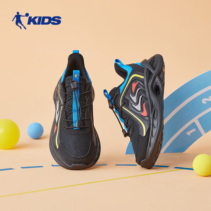 乔丹男大童跑步鞋儿童春秋季密网运动鞋子抽绳童鞋 黑色/相片蓝41