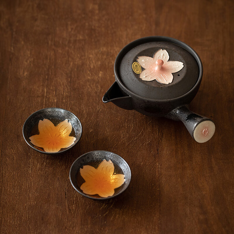 同合日本进口有田烧窑变樱花茶具套装日式手工复古粗陶茶壶茶杯礼品 窑变樱花茶具套装