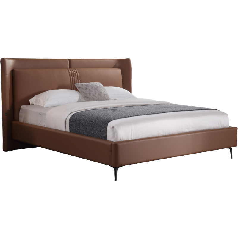 雅兰(AIRLAND) 雅兰轻奢风头层牛皮软包实木床 软靠高端大气主卧室真皮床婚床双人床 温莎堡 胡桃红(真皮) 1.8*2.0m (围边款)