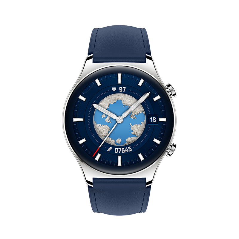 HONOR 荣耀 GS 3 智能手表 1.43英寸 环球远航精钢表壳 蓝色小牛皮表带 (北斗、GPS、血氧)