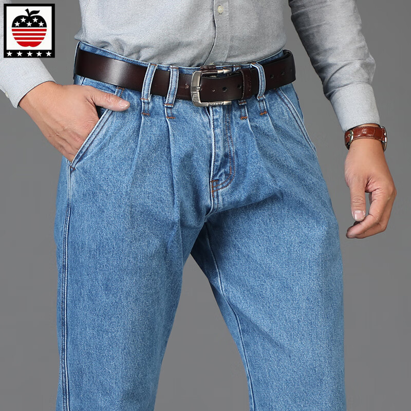 aemape美国苹果男士牛仔裤锥形萝卜裤男裤中老年老板裤宽松高腰深裆
