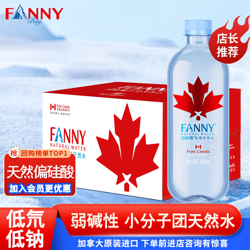芬尼湾（FANNYBAY） 加拿大进口饮用天然水520ML*24瓶整箱弱碱性大桶家庭装矿泉水