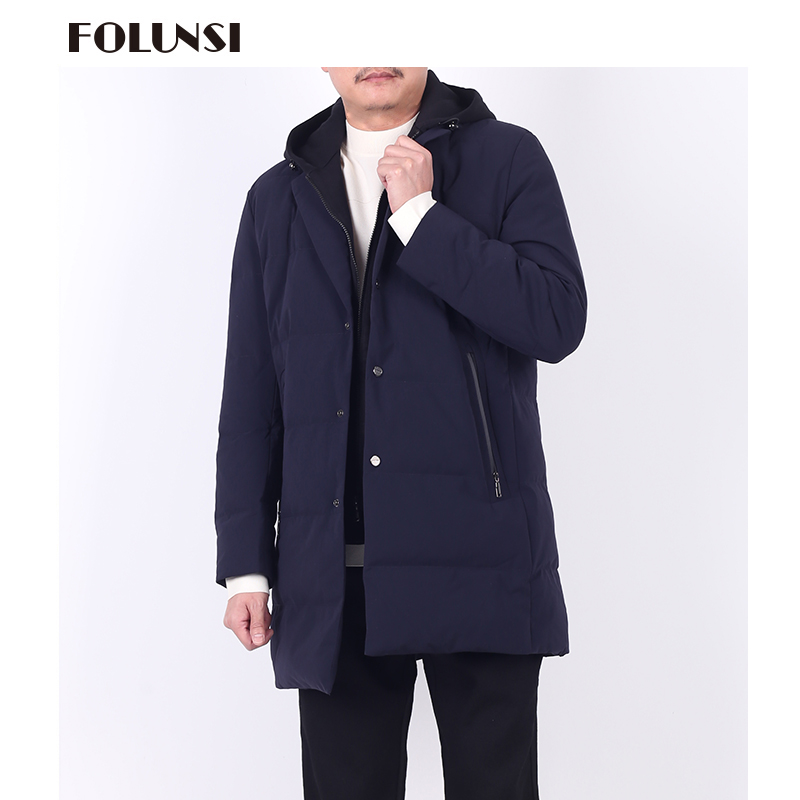 佛伦斯(folunsi)男装潮流休闲假两件保暖可拆卸连帽中长款羽绒服
