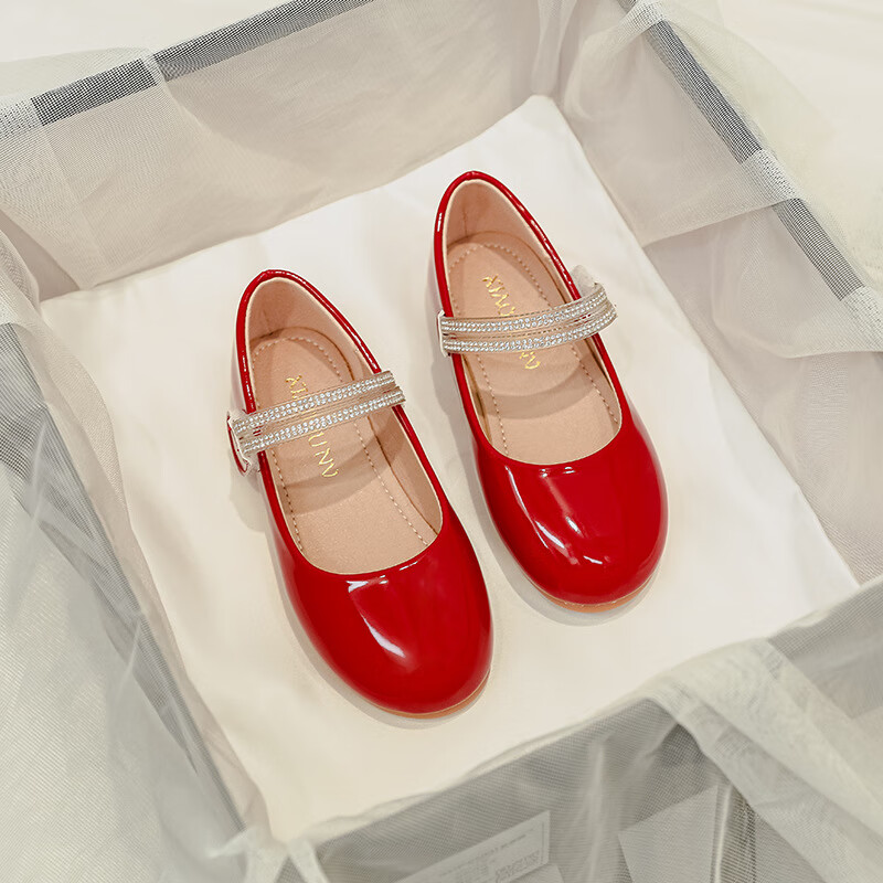 忻悦晴女童软底平底鞋2024春秋新款小学生简约舒适单鞋子儿童漆皮小