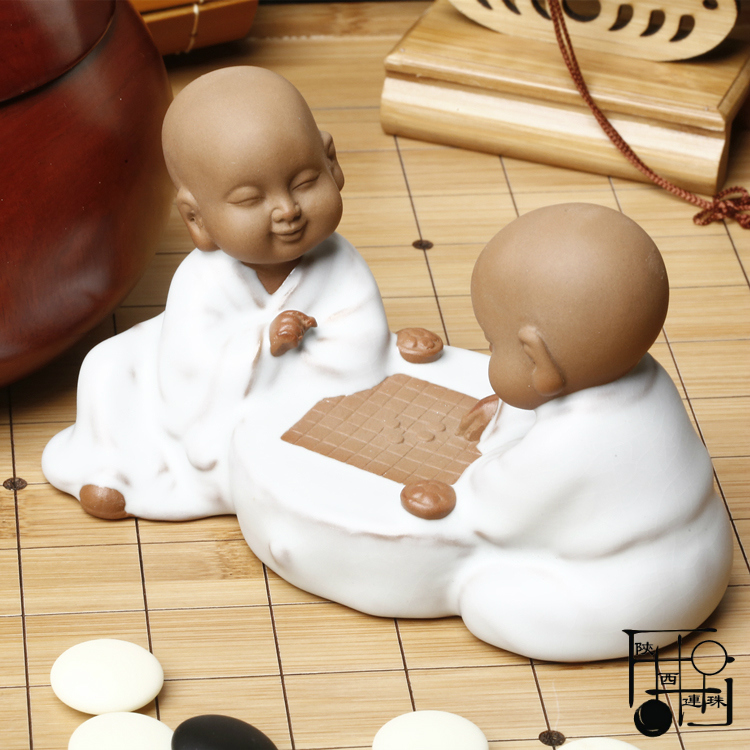 博圣象棋汝瓷歌瓷小沙弥下五子棋围棋文化周边摆件茶宠工艺品比赛纪念