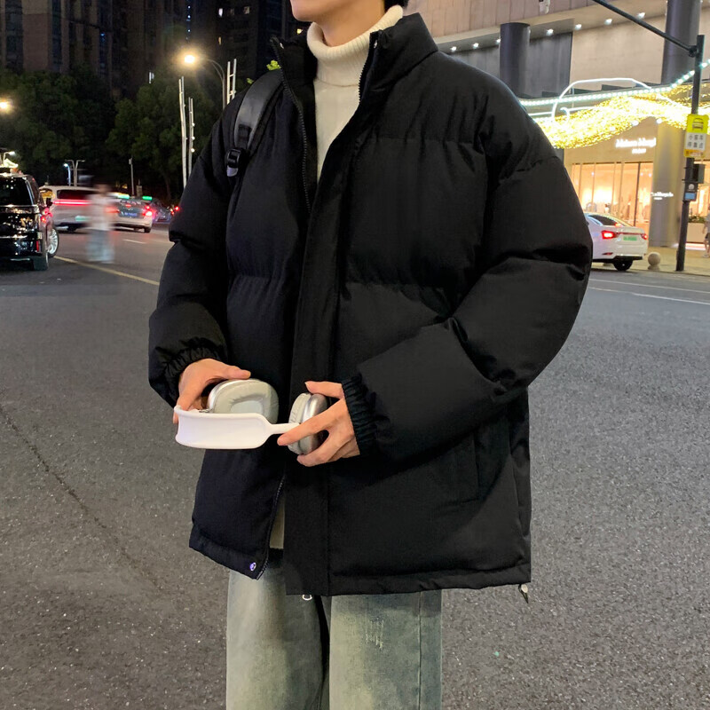 卡柏奇秋冬新款情侣棉服男冬季韩版连帽加厚外套 黑色 M