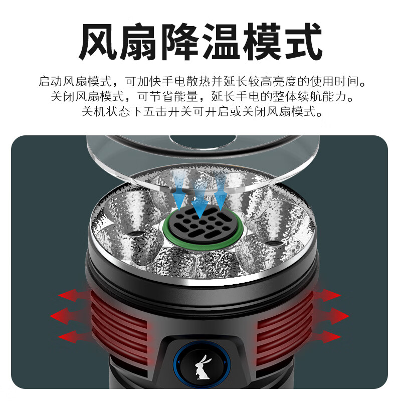 雷明兔Mach马赫4695手电筒强光 高亮充电灯 防水户外探照灯 风冷散热 【军绿】马赫V2【含1节电池】