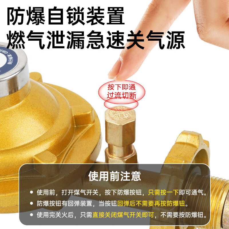 法力威 液化气减压阀煤气罐防爆家用燃气低压阀新国标0.6安全自锁安全阀 【家用-低压】压力表丨漏气自闭