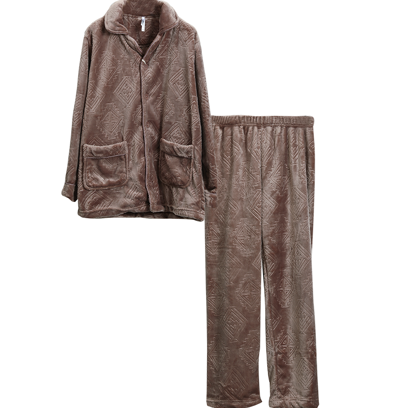 红豆居家睡衣男法兰绒秋冬季加大码男士家居服套装 J0J787 香槟色 175