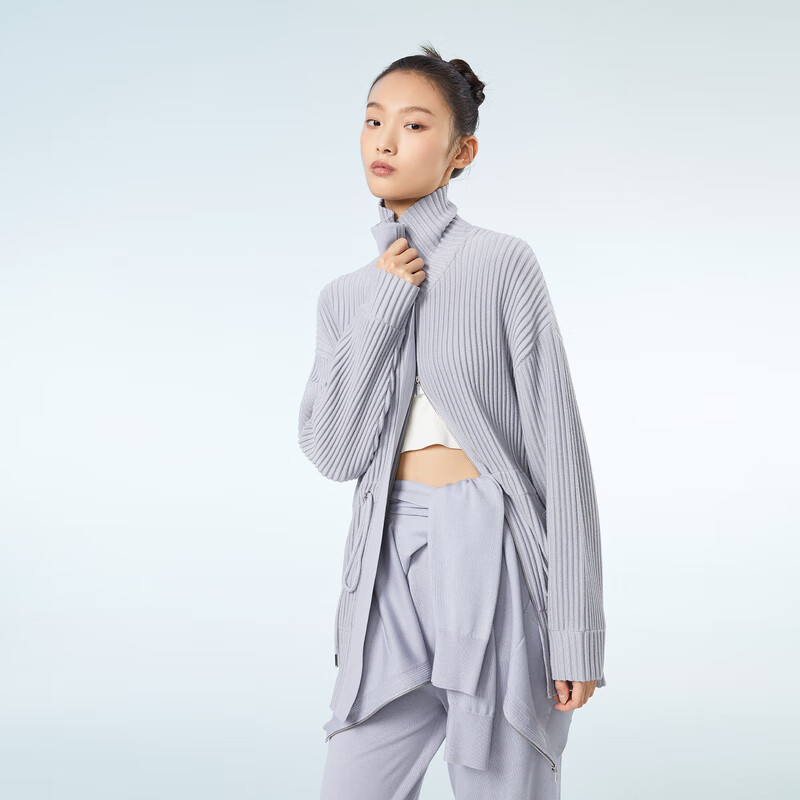 OVV【高级运动系列】2023春夏新款女装丝毛混纺立领针织外套 紫灰净色05 L
