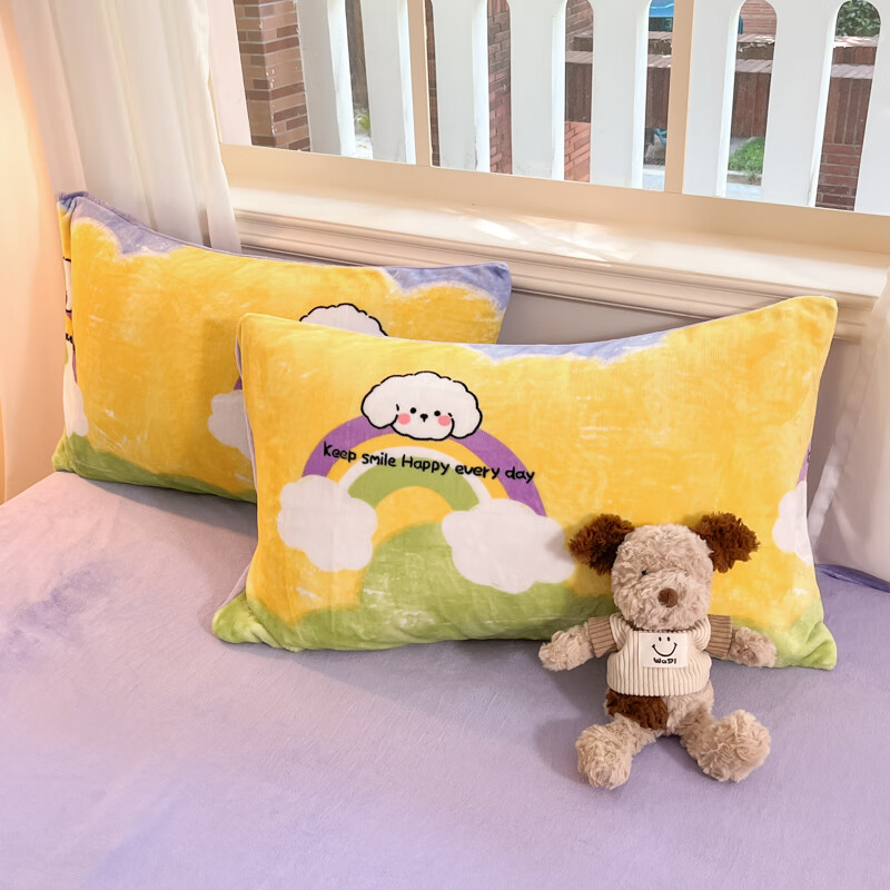 多兰诗（Duolanshi）牛奶绒四件套卡通双面加绒学生宿舍家用床单被套床上用品套件 彩虹萌狗 1.8米 床单款 被套200*230cm 四件套