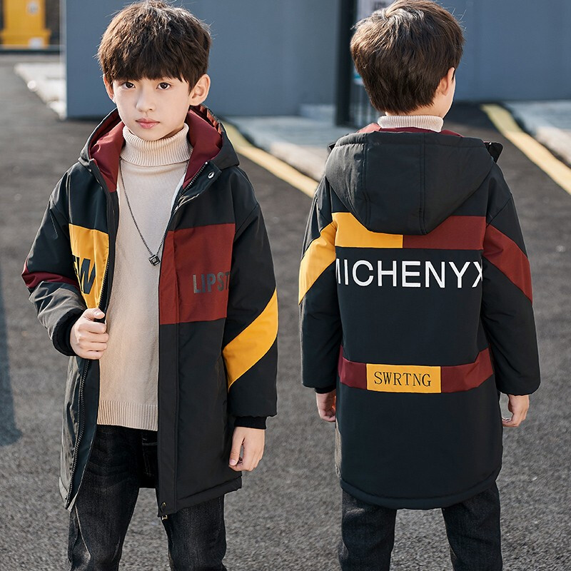 川孩品牌童装男童加绒加厚中长款棉衣外套秋冬装中大童6-16岁男孩保暖