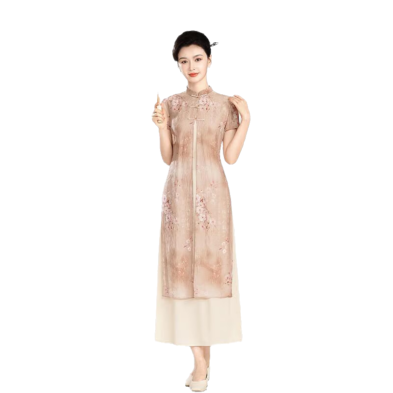 秀觀(guān)唐香梅2025夏裝新款日常女年輕中國風(fēng)高端改良媽媽旗袍連衣裙 花色 XL