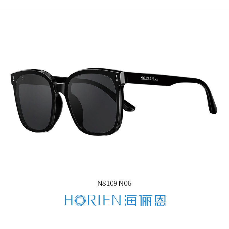 海俪恩（HORIEN）偏光太阳镜女新款女士防紫外线防晒男高级感墨镜可配度数镜N8109 【偏光】N8109H06 亮黑框/深灰片