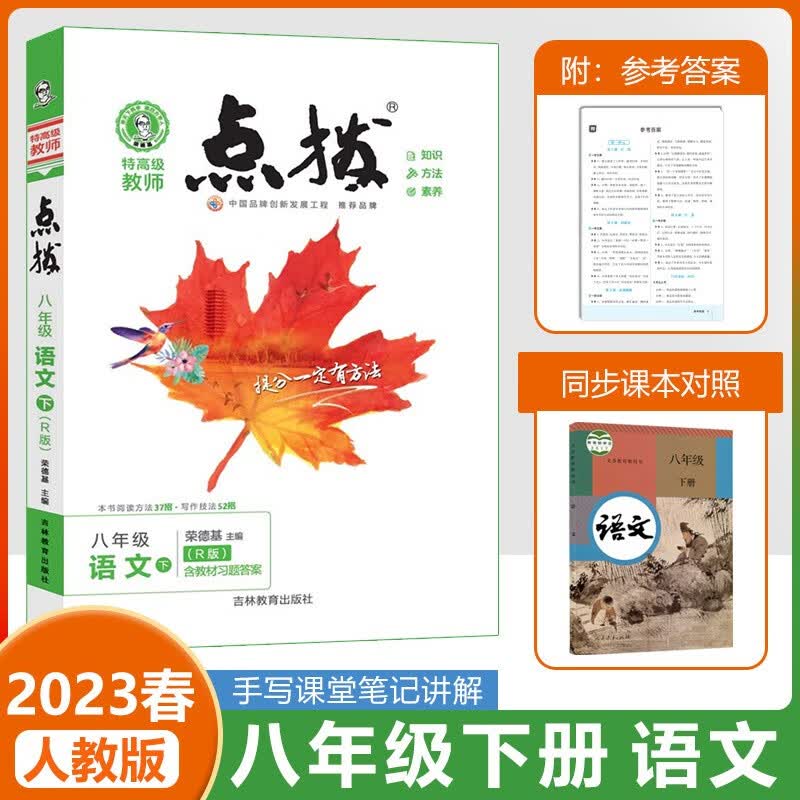 2023春初中点拨八年级下册语文人教版.2023春下册.荣德基点拨特高级教师8年级下册语文教材完全解读名师点拨课本解析全套老师辅导班课堂手写笔记 八年级下册 语文人教版