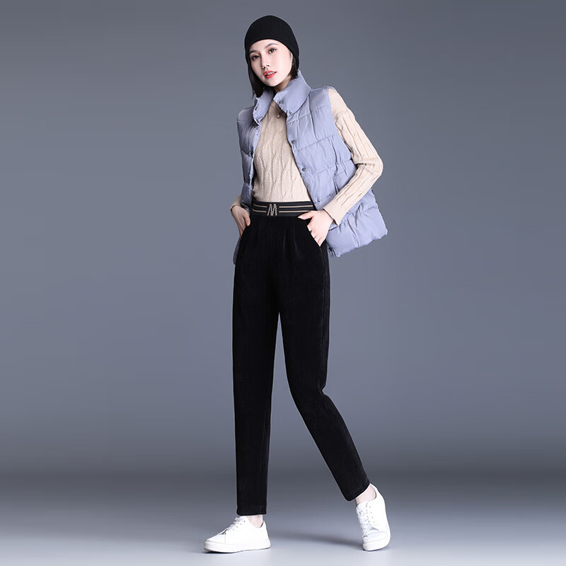 拉雪尼尔哈伦裤女春秋新款萝卜裤灯芯绒小脚高腰条绒休闲加绒加厚冬