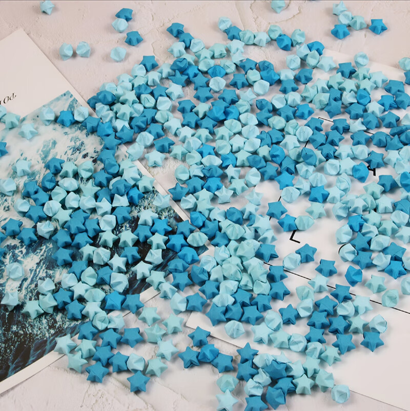 星星纸 叠好的手工千纸鹤幸运许愿星星闪钻折纸成品创意结婚告白 蓝色
