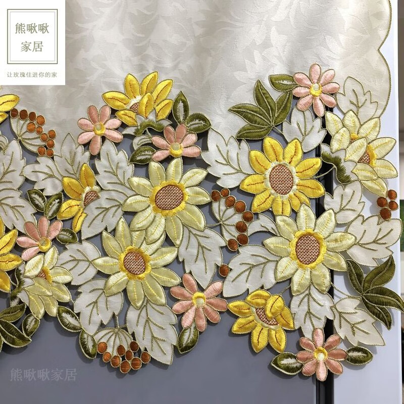 创前冰箱防尘盖巾单双开门冰箱巾盖布布艺绣花防尘罩刺绣金色向日葵 单开门55*145CM