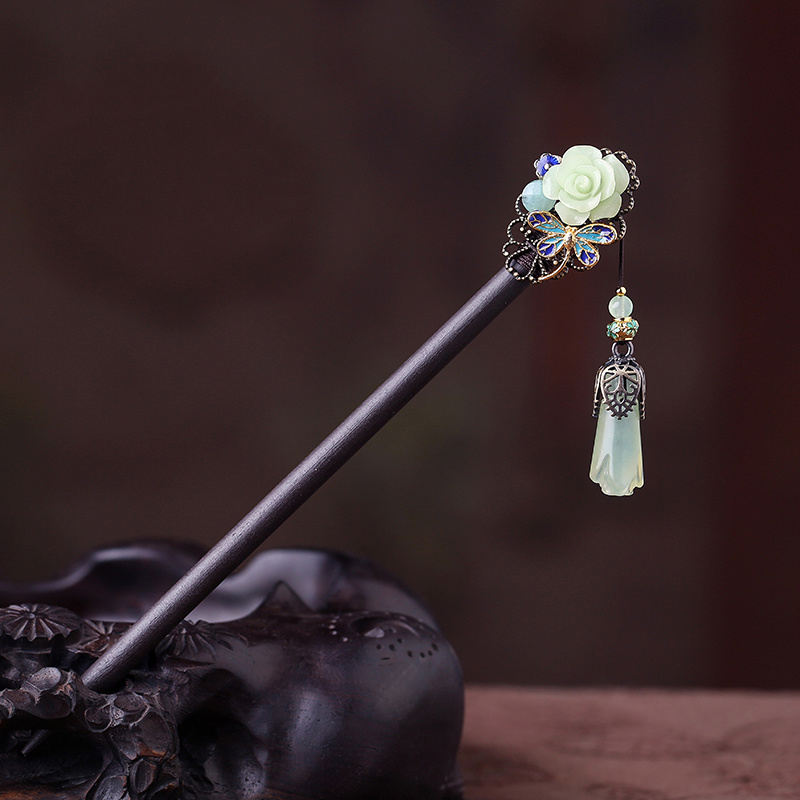 古风简约发簪女步摇流苏挽发木盘发发饰簪子现代时尚头饰发钗钗子 簪