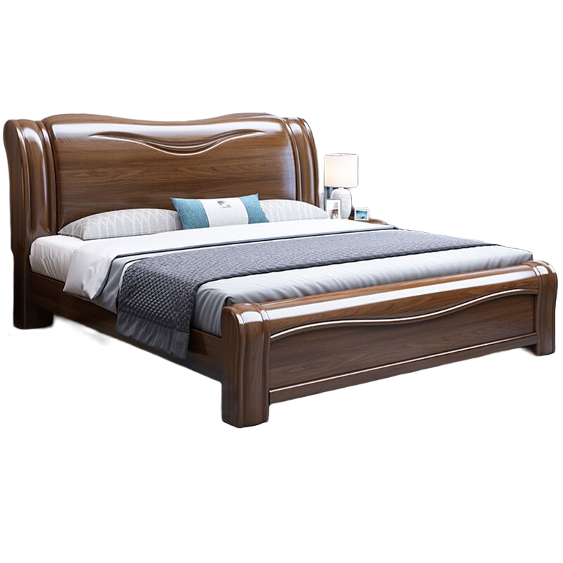 北尚(Sit Down)中式胡桃木實(shí)木床雙人床1.8米x2米現代中式主臥大床婚床實(shí)木家具 實(shí)木床+椰棕床墊 1800mm*2000mm箱框結構