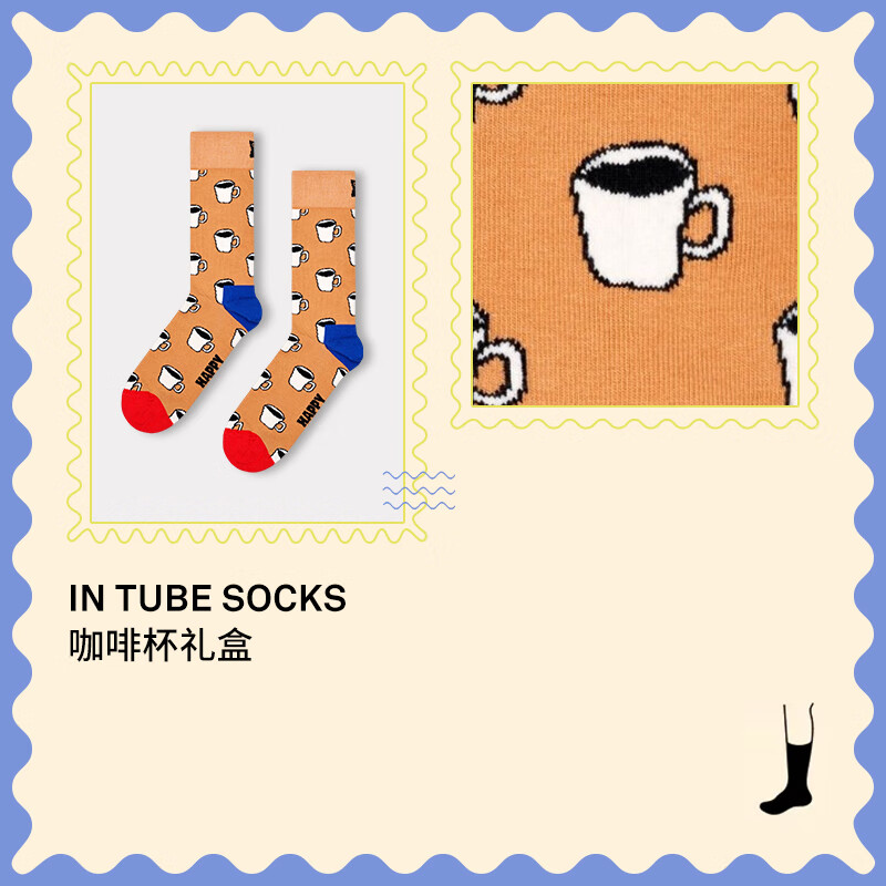 Happy Socks【新品】Happy Socks惬意时光礼盒1双装中筒袜子时尚堆堆袜ins潮 咖啡杯 1双 M 36-40