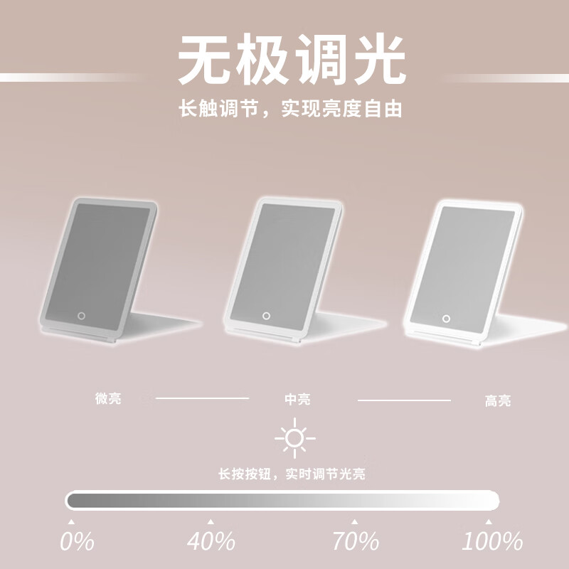 米波迪(Meebordi)化妆镜带灯LED美妆折叠镜子三色补光超薄便携梳妆桌面宿舍镜子美容仪生日礼物女生实用高端 云朵白