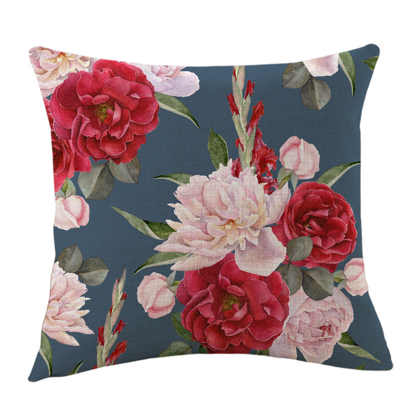 万燊 复古手绘抱枕田园乡村美式碎花怀旧靠垫靠背套客厅卧室沙发靠枕 A款 70x70cm(枕套加枕芯)