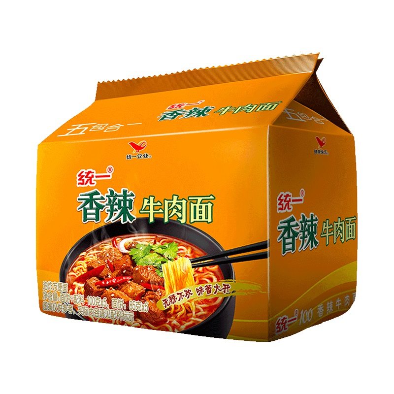 统一方便面香辣牛肉味5袋装泡面速食食品
